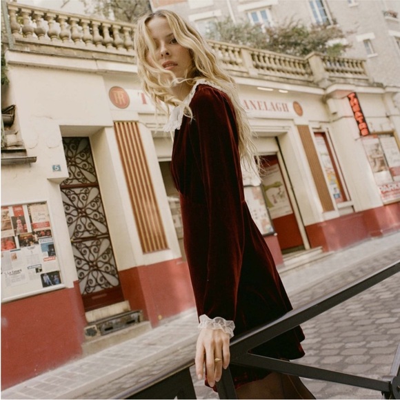 Doen Meltia Velvet Dress in Vino Rosso, Size S - Picture 3 of 7